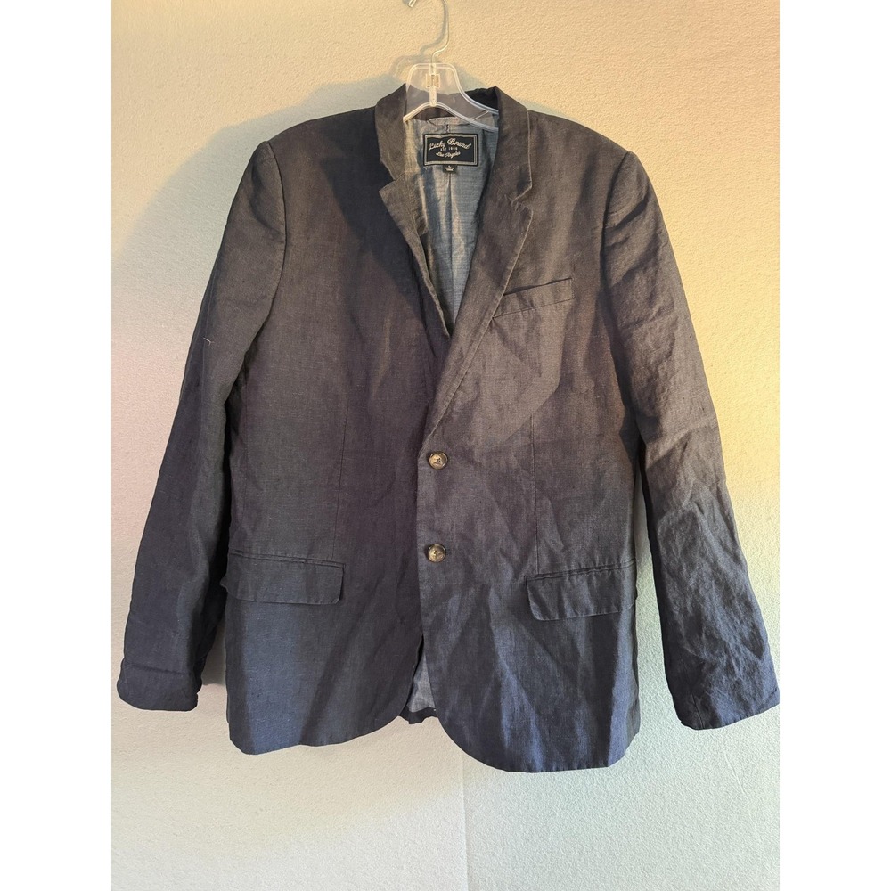 Lucky Brand Blazer Sport Coat Mens L Blue Linen Lightweight Casual Jacket
